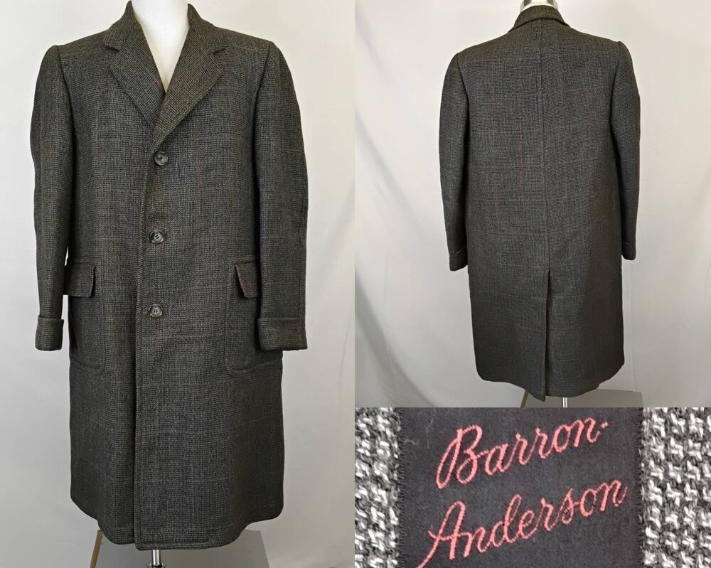 Barron Anderson Wool Longcoat Black/Red Tweed 1960's Men's 40 Short-Flaws #W5620